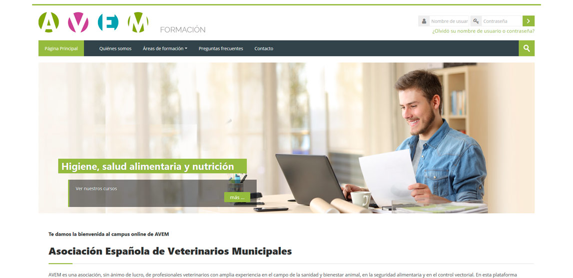 Página web Asociación de Veterinarios municipales de España, AVEM