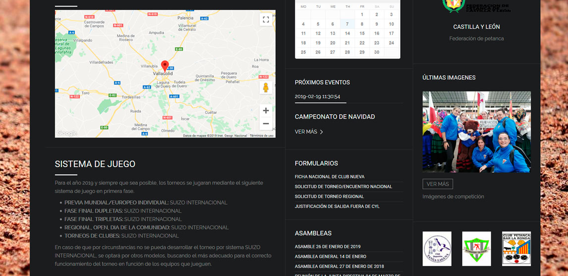 Página web Federación Petanca de CyL