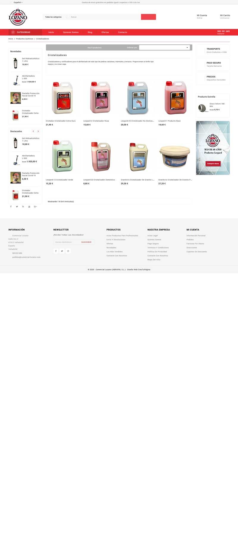 Diseño web de tienda online Comercial Lozano Categorias