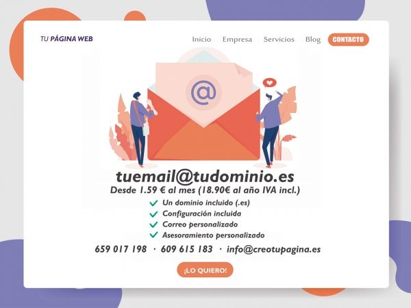 Promoción dominio y correo personalizado desde 18.90€ al año IVA incluido para siempre