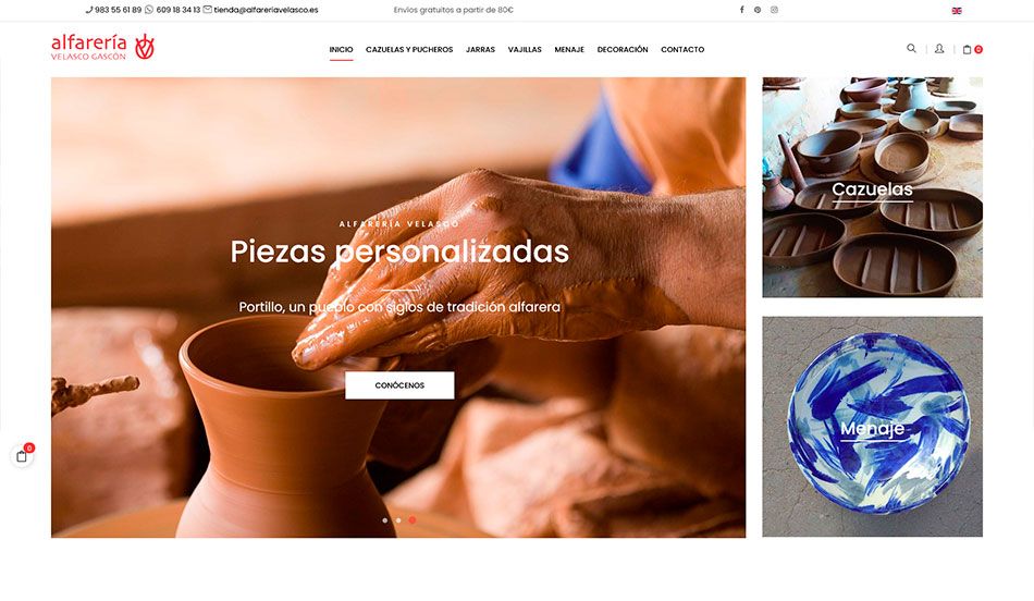 Diseño de tienda online Alfareria Velasco, tienda online en Portillo, Valladolid.