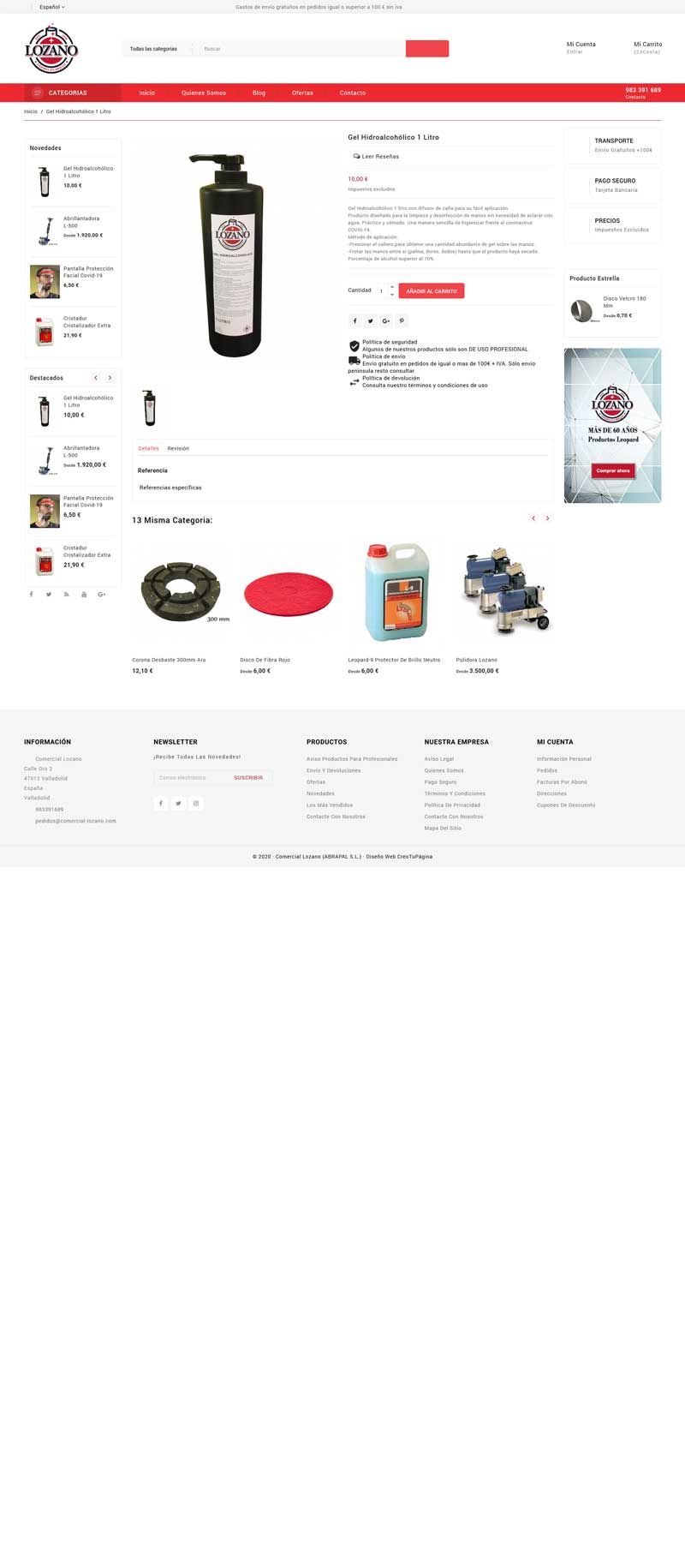 Diseño web de tienda online Comercial Lozano Productos