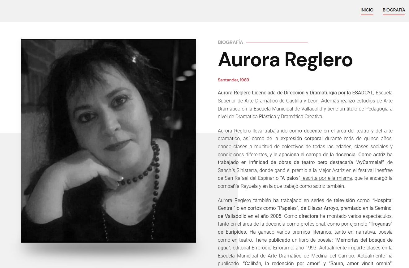 Página web para la escritora Aurora Reglero