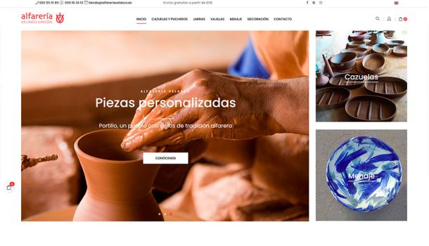 Diseño de tienda online Alfareria Velasco, tienda online en Portillo, Valladolid. .